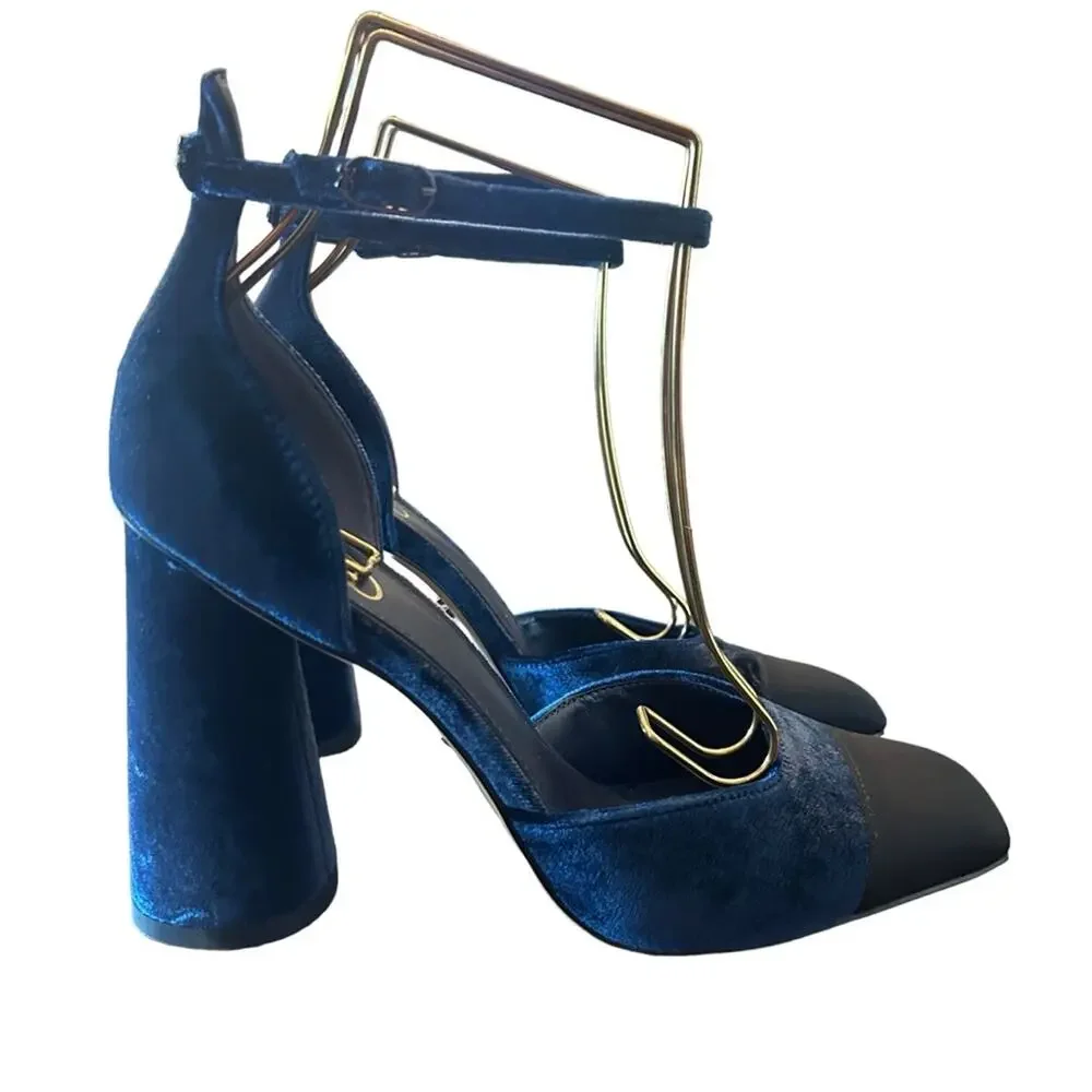 Sam Edelman Christine Two Tone Ankle Strap Block Heels Classic Modern NEW 9